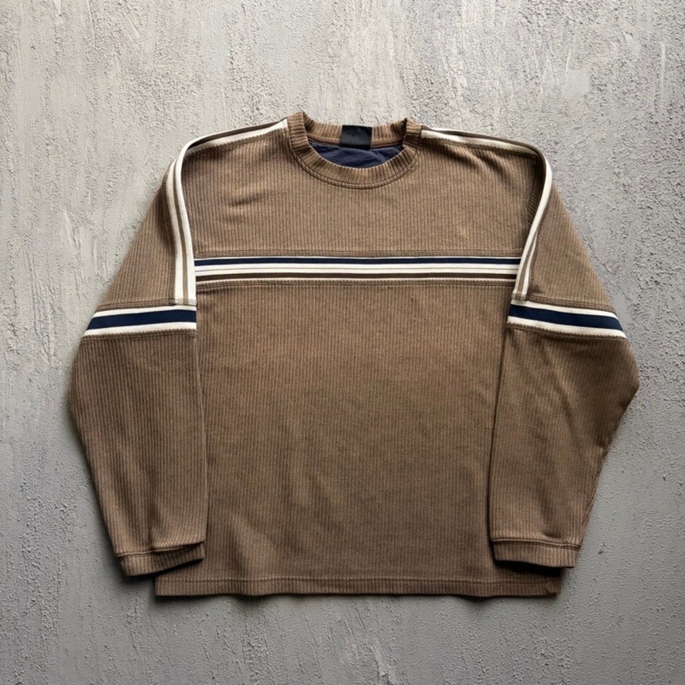 Vintage XG Sweater Medium Brown 2000s Y2K Ribbed Striped